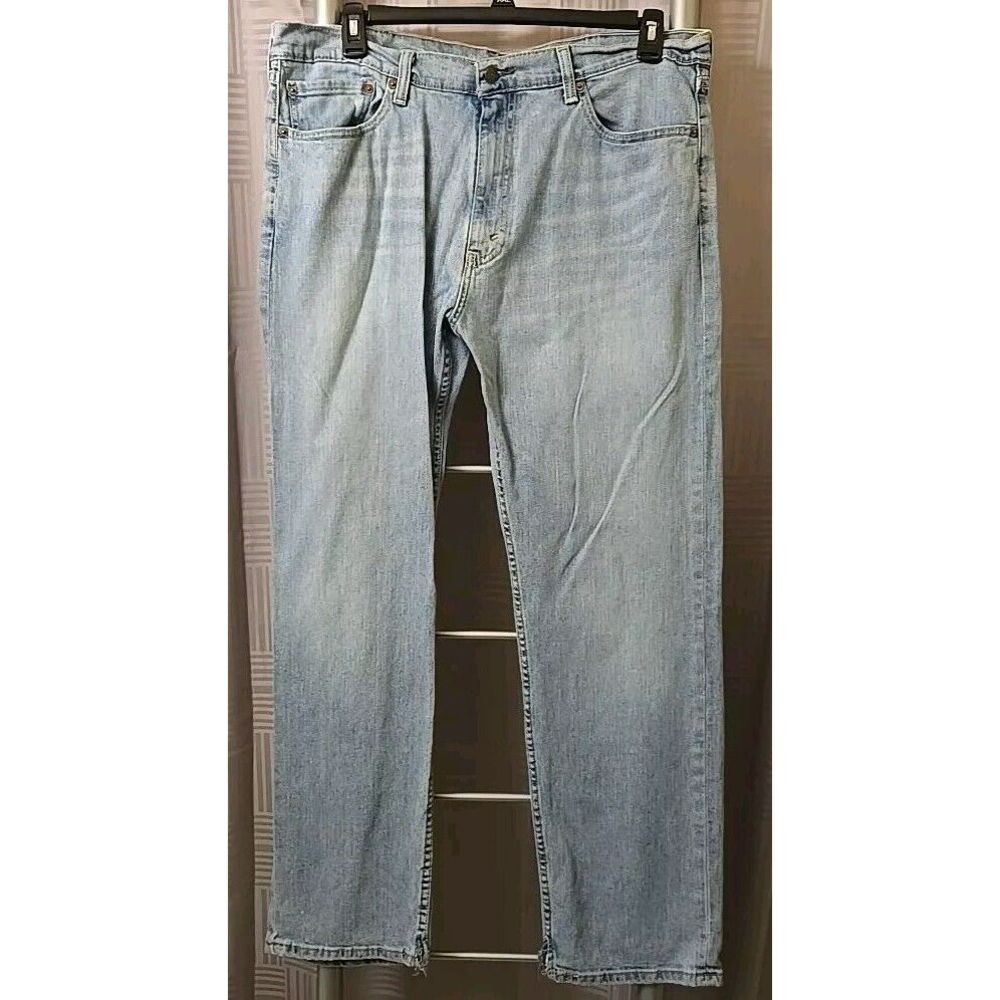 Levis 505 Jeans‎ Men 38X32 Blue Light Wash Denim Straight Stretch Pants Workwear